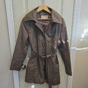 Belted Short Trench Jacket With Hood